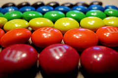 M and Ms sorted by colour