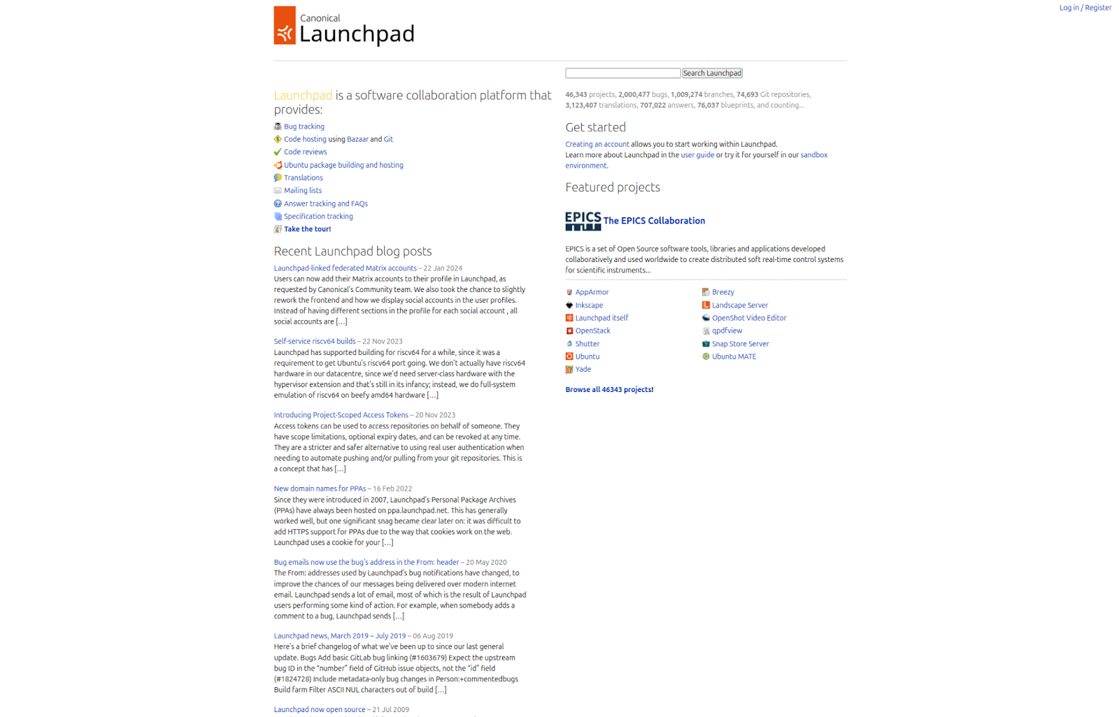 Launchpad home page just before the redesign went live